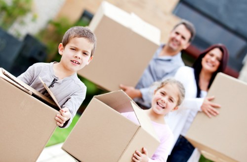 Packed moving boxes ready for a Brent flat relocation